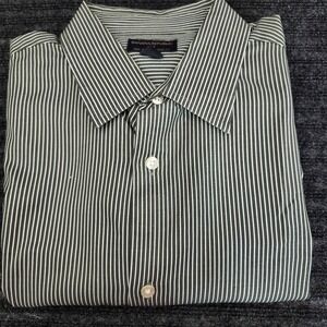banana republic non iron classic fit shirt 16-16.5 large dark gray white strips